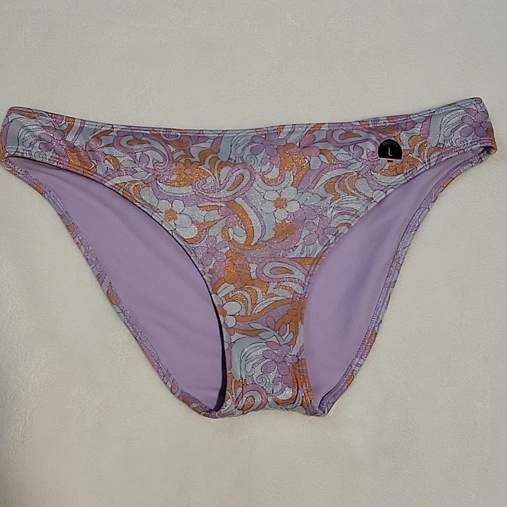Hollister Swim Lavender and Orange Shimmer Moderate Back Bikini Bottoms- Size L